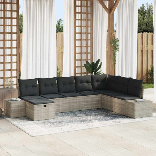 Set Divano da Giardino 8 pcs Grigio chiaro polyrattan - homemem39