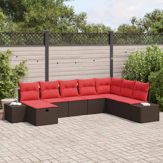 Set Divano da Giardino con cuscino 8 pcs Marrone polyrattan | homemem39