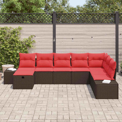 Set Divano da Giardino con cuscino 8 pcs Marrone polyrattan