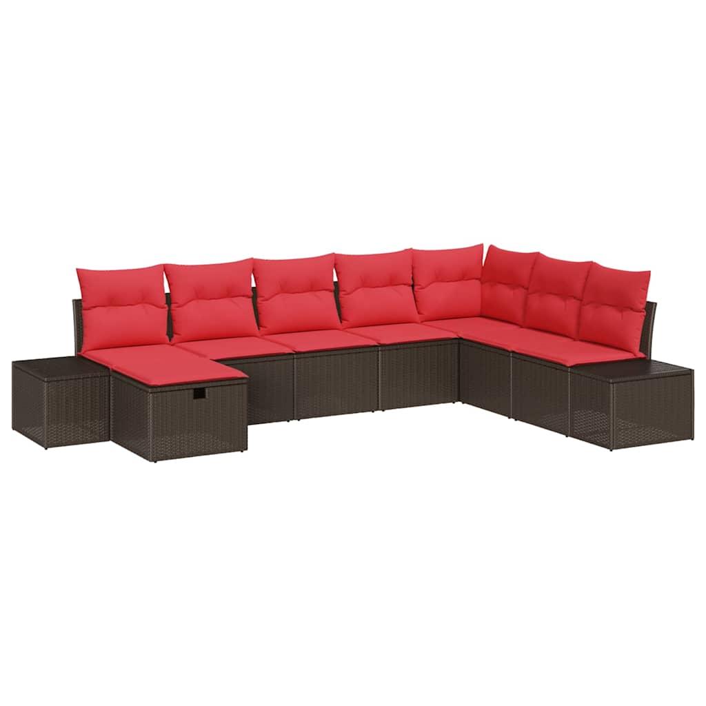 Set Divano da Giardino con cuscino 8 pcs Marrone polyrattan