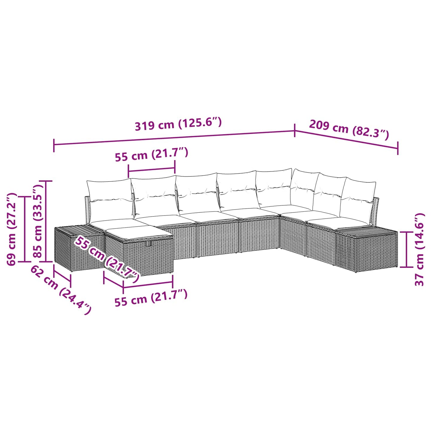 Set Divano da Giardino con cuscino 8 pcs Marrone polyrattan | homemem39