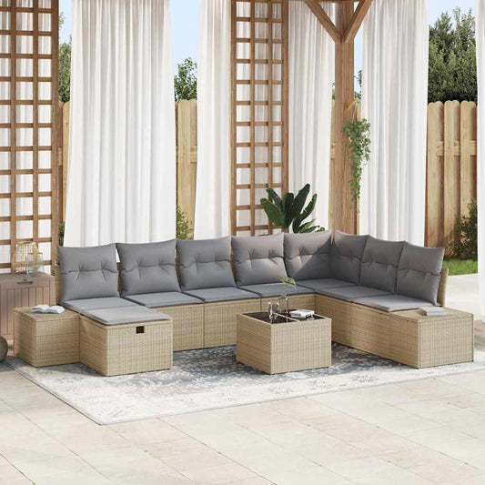 Set Divano da Giardino con cuscino 9 pcs Beige polyrattan - homemem39