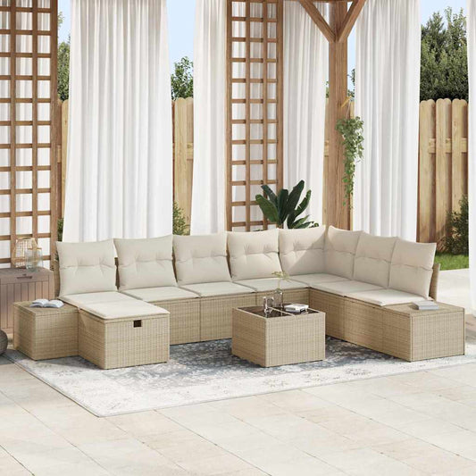 Set Divano da Giardino con cuscino 9 pcs Beige polyrattan - homemem39