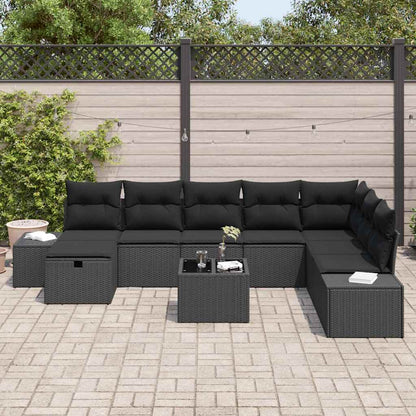 Set Divano da Giardino con cuscino 9 pcs Nero polyrattan | homemem39
