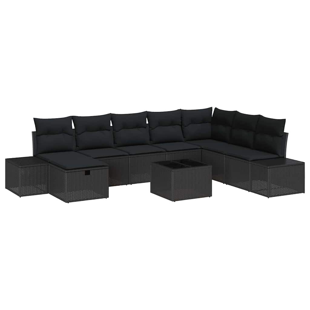 Set Divano da Giardino con cuscino 9 pcs Nero polyrattan | homemem39