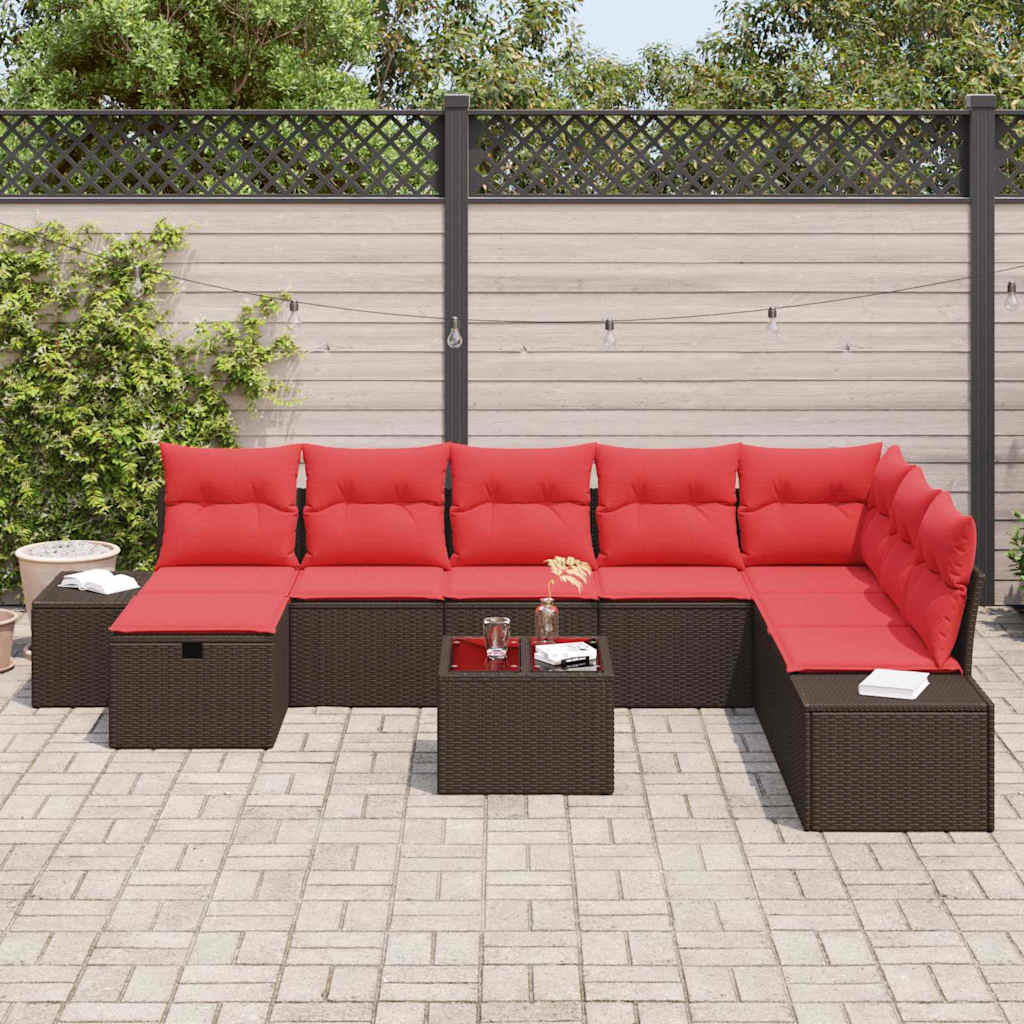 Set Divano da Giardino con cuscino 9 pcs Marrone polyrattan | homemem39