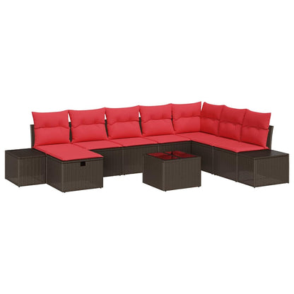 Set Divano da Giardino con cuscino 9 pcs Marrone polyrattan