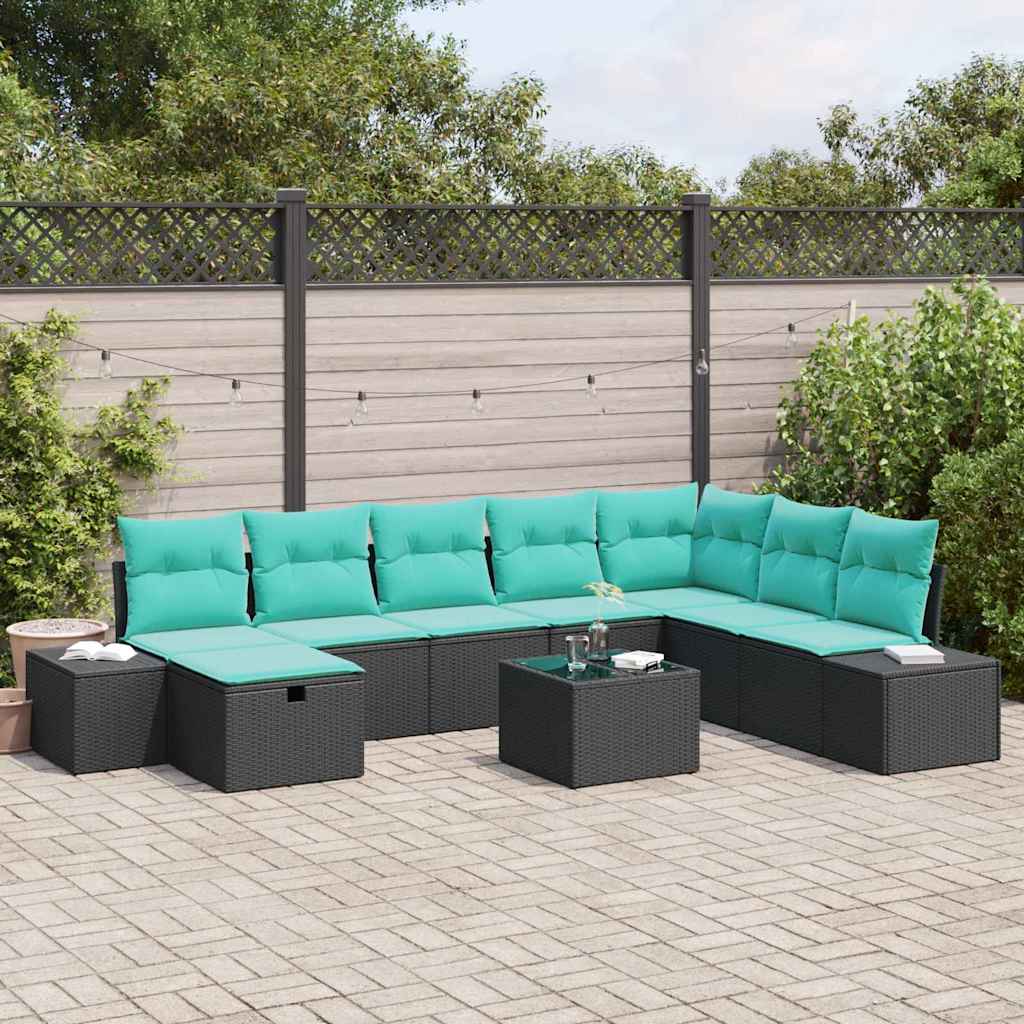 Set Divano da Giardino 9 pz Nero polyrattan | homemem39