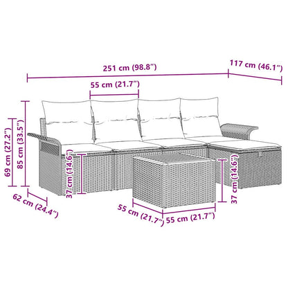 Set Divano da Giardino con cuscino 6 pcs Nero polyrattan | homemem39