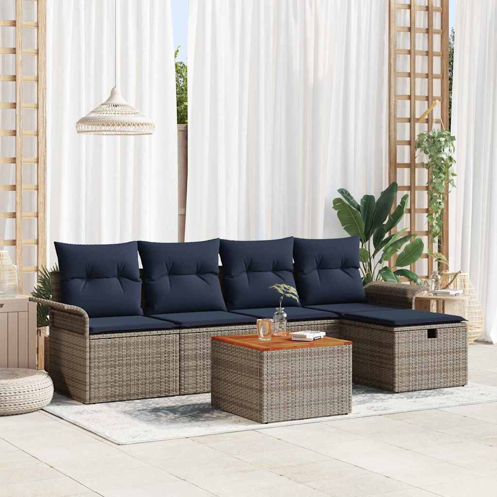 Set Divano da Giardino con cuscino 6 pcs Grigio polyrattan | homemem39