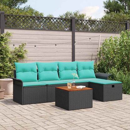 Set Divano da Giardino con cuscino 6 pcs Nero polyrattan