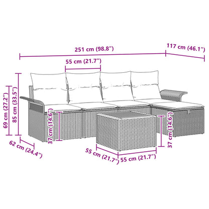 Set Divano da Giardino con cuscino 6 pcs Nero polyrattan | homemem39