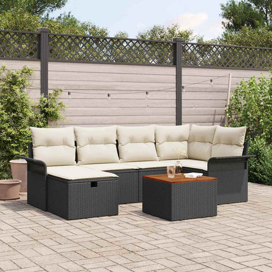 Set Divano da Giardino con cuscino 7 pcs Nero Poly Rattan - homemem39