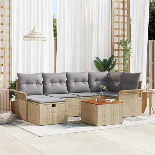 Set Divano da Giardino con cuscino 7 pcs Beige Poly Rattan - homemem39
