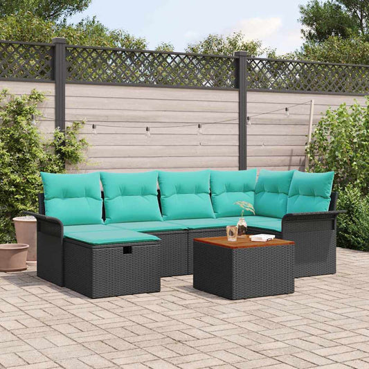 Set Divano da Giardino con cuscino 7 pcs Nero polyrattan | homemem39