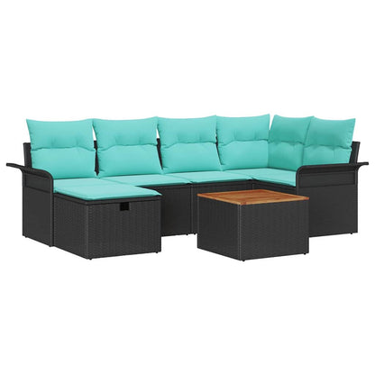 Set Divano da Giardino con cuscino 7 pcs Nero polyrattan | homemem39