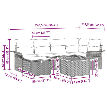 Set Divano da Giardino con cuscino 7 pcs Nero polyrattan