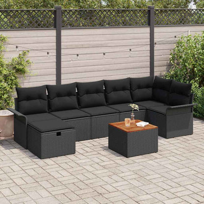 Set Divano da Giardino con cuscino 8 pcs Nero polyrattan | homemem39
