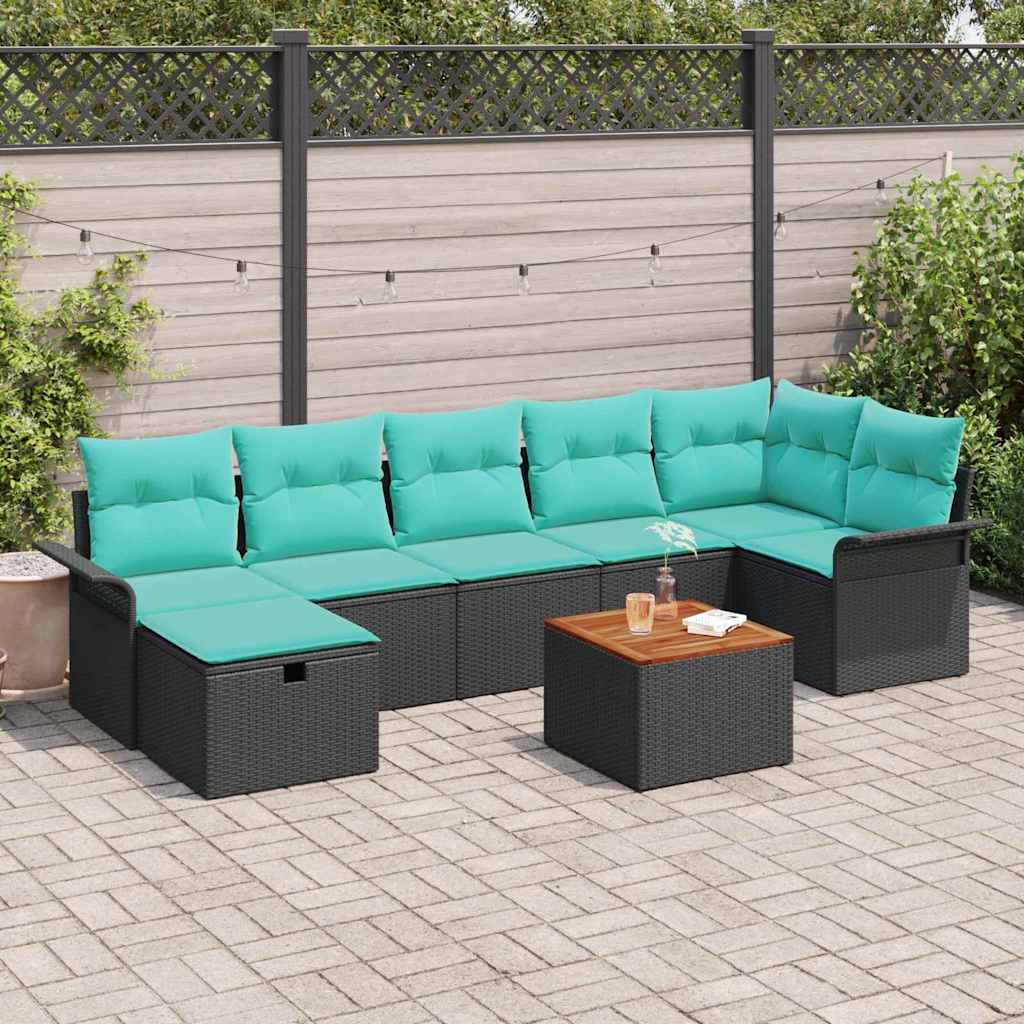 Set Divano da Giardino con cuscino 8 pcs Nero polyrattan | homemem39