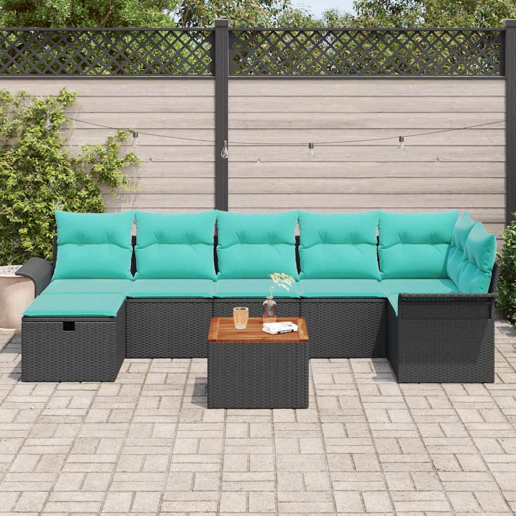Set Divano da Giardino con cuscino 8 pcs Nero polyrattan | homemem39