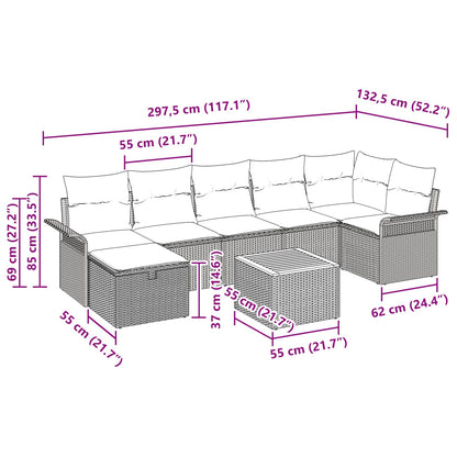 Set Divano da Giardino con cuscino 8 pcs Nero polyrattan