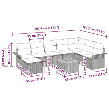 Set Divano da Giardino con cuscino 9 pcs Beige polyrattan