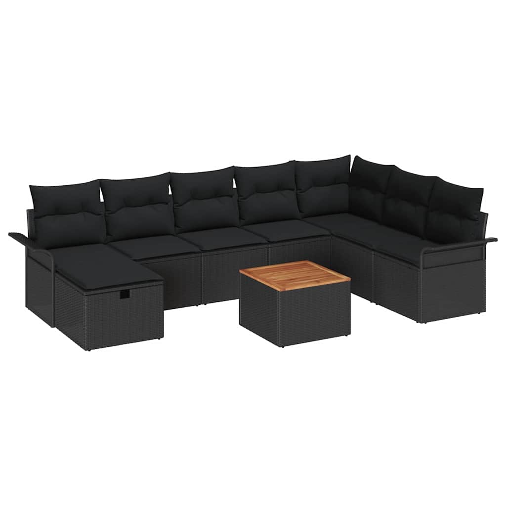 Set Divano da Giardino con cuscino 9 pcs Nero polyrattan | homemem39