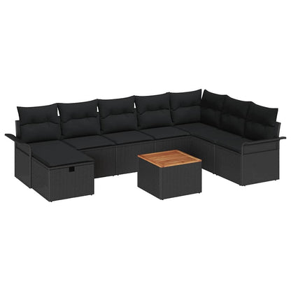 Set Divano da Giardino con cuscino 9 pcs Nero polyrattan | homemem39