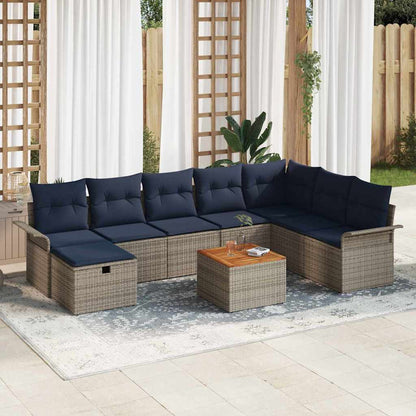 Set Divano da Giardino con cuscino 9 pcs Grigio polyrattan | homemem39