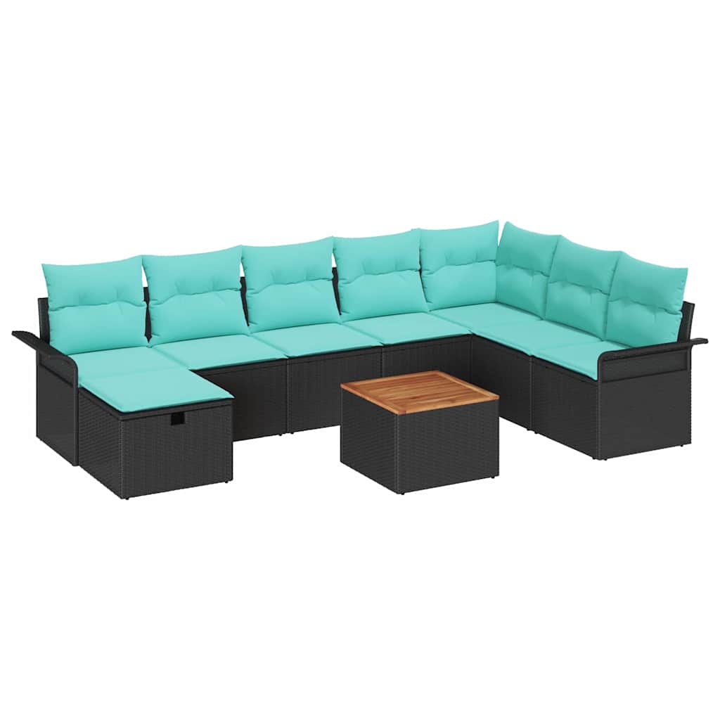 Set Divano da Giardino con cuscino 9 pcs Nero polyrattan | homemem39