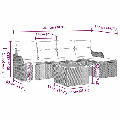Set Divano da Giardino con cuscino 6 pcs Nero Poly Rattan - homemem39