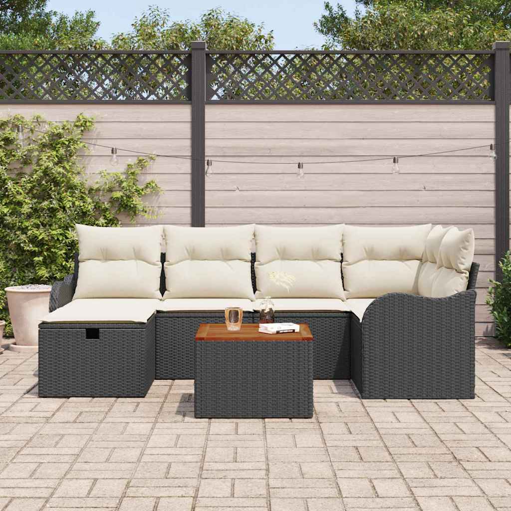 Set Divano da Giardino con cuscino 7 pcs Nero Poly Rattan - homemem39