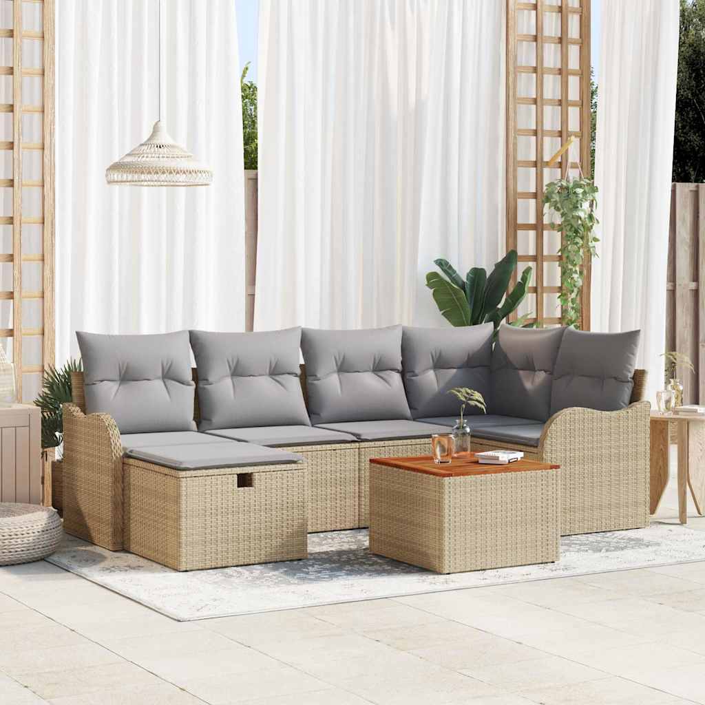 Set Divano da Giardino con cuscino 7 pcs Beige Poly Rattan - homemem39