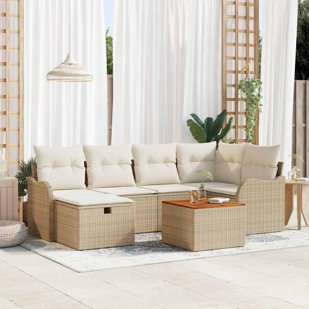 Set Divano da Giardino con cuscino 7 pcs Beige Poly Rattan - homemem39