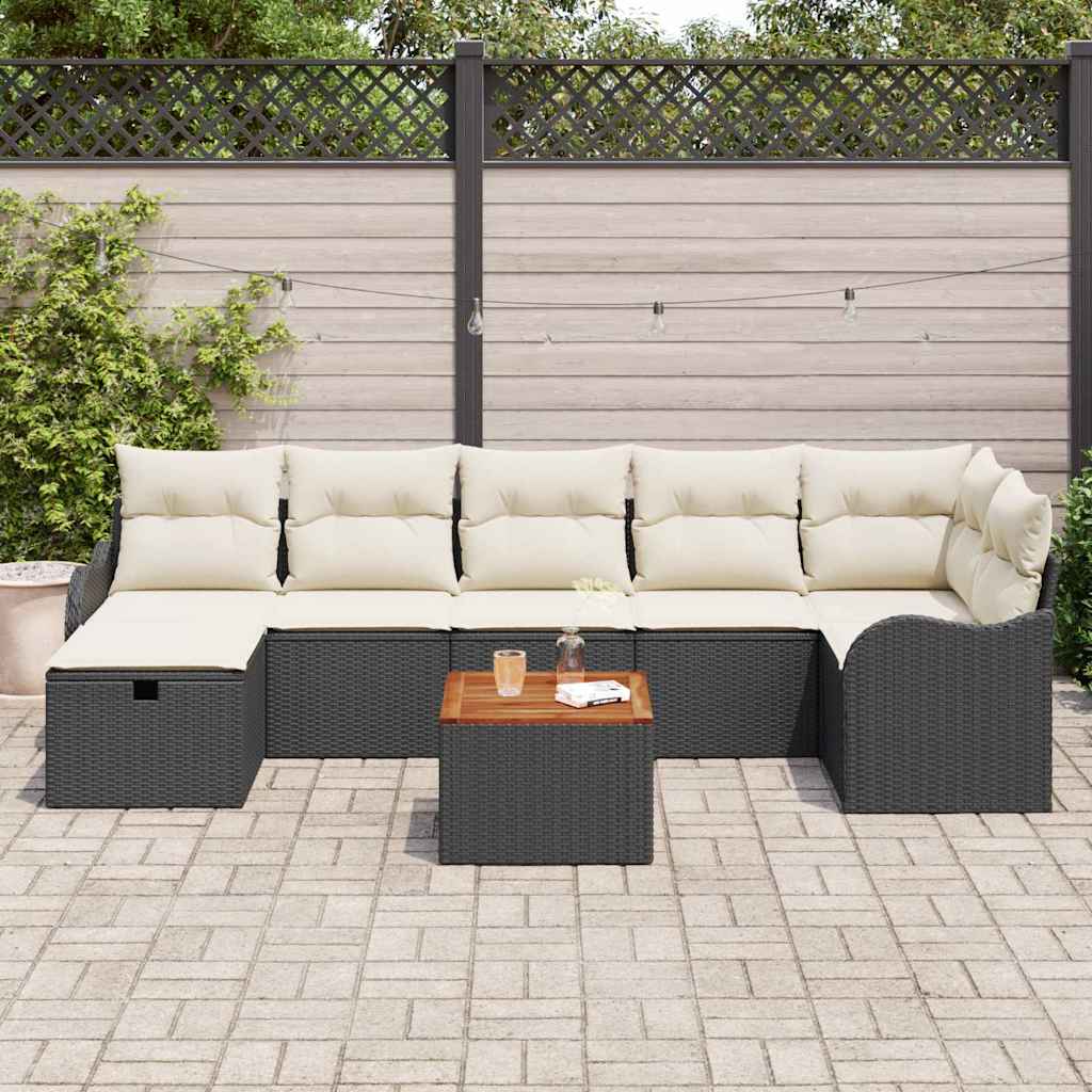 Set Divano da Giardino con cuscino 8 pcs Nero Poly Rattan - homemem39
