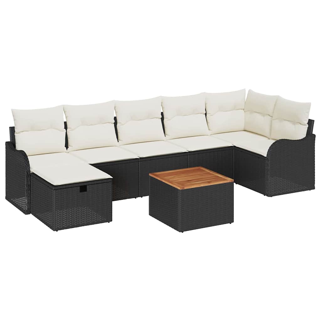 Set Divano da Giardino con cuscino 8 pcs Nero Poly Rattan - homemem39