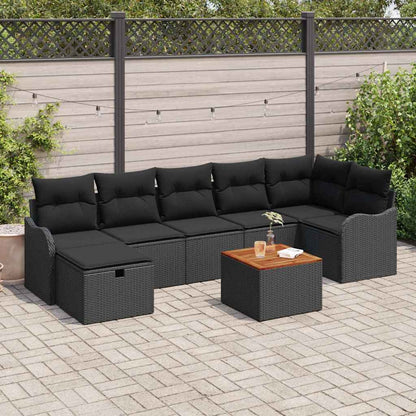 Set Divano da Giardino con cuscino 8 pcs Nero polyrattan | homemem39