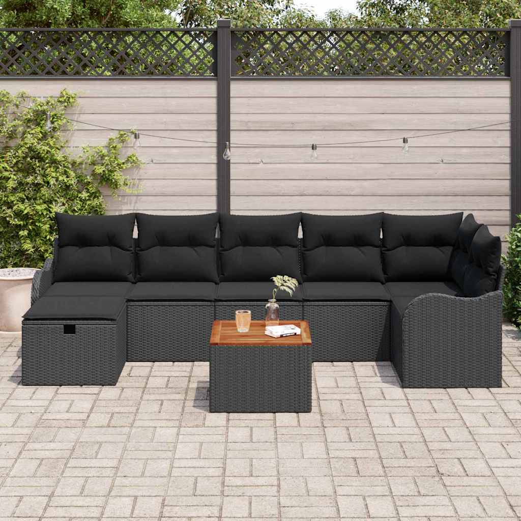 Set Divano da Giardino con cuscino 8 pcs Nero polyrattan | homemem39
