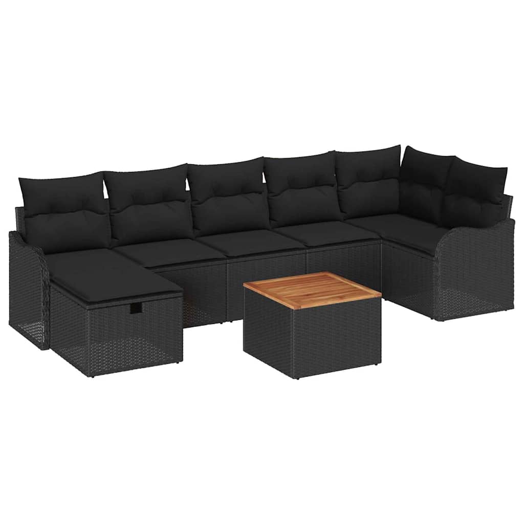 Set Divano da Giardino con cuscino 8 pcs Nero polyrattan | homemem39