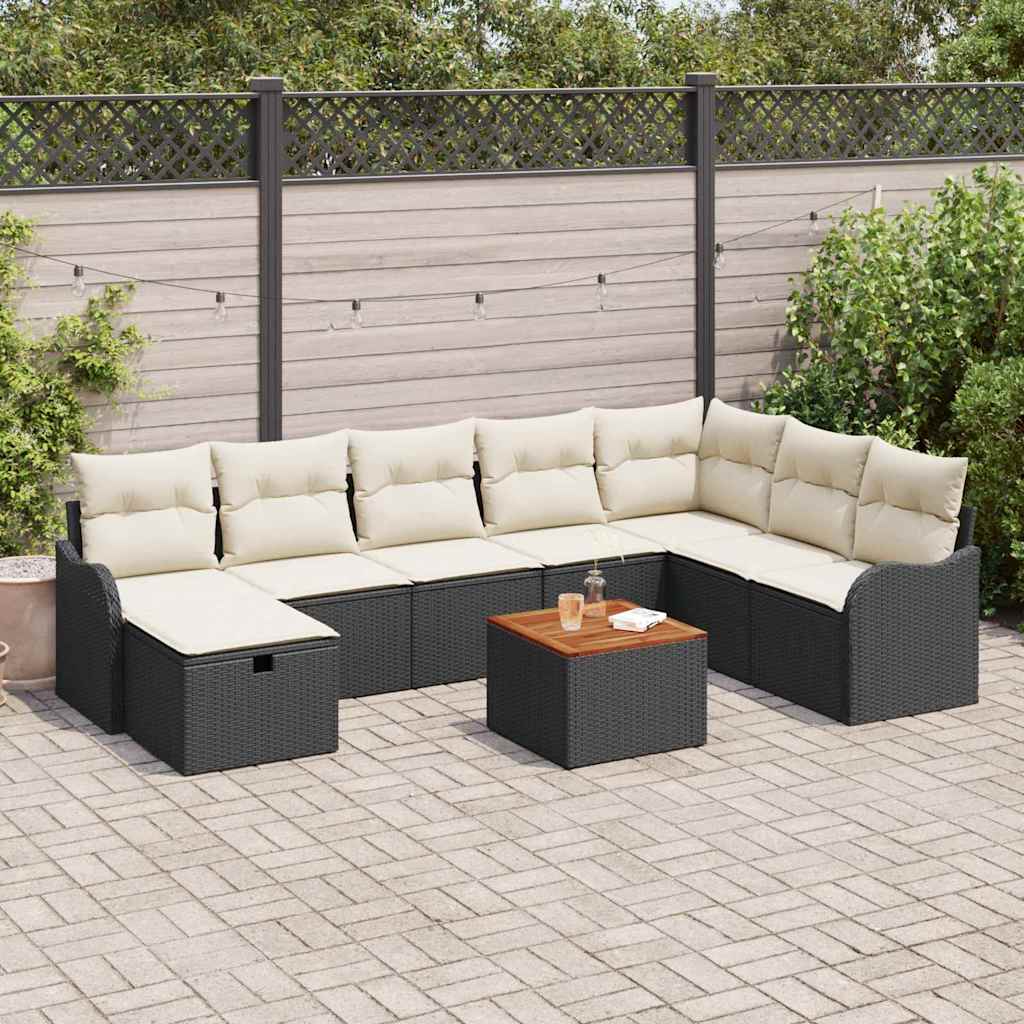 Set Divano da Giardino con cuscino 9 pcs Nero Poly Rattan - homemem39
