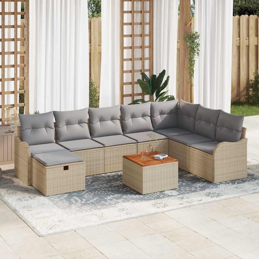 Set Divano da Giardino con cuscino 9 pcs Beige Poly Rattan - homemem39