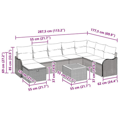 Set Divano da Giardino con cuscino 9 pcs Beige polyrattan
