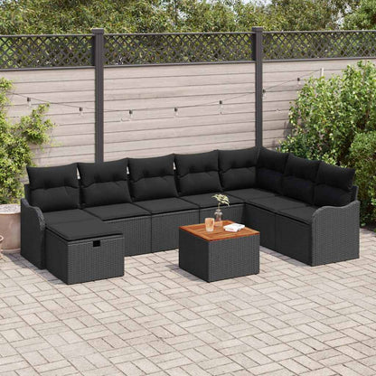 Set Divano da Giardino con cuscino 9 pcs Nero polyrattan | homemem39