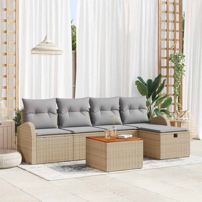 Set Divano da Giardino con cuscino 6 pcs Beige Poly Rattan - homemem39