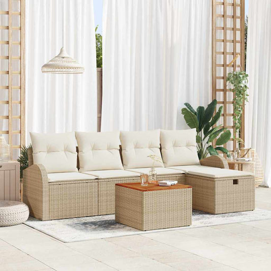 Set Divano da Giardino con cuscino 6 pcs Beige Poly Rattan - homemem39