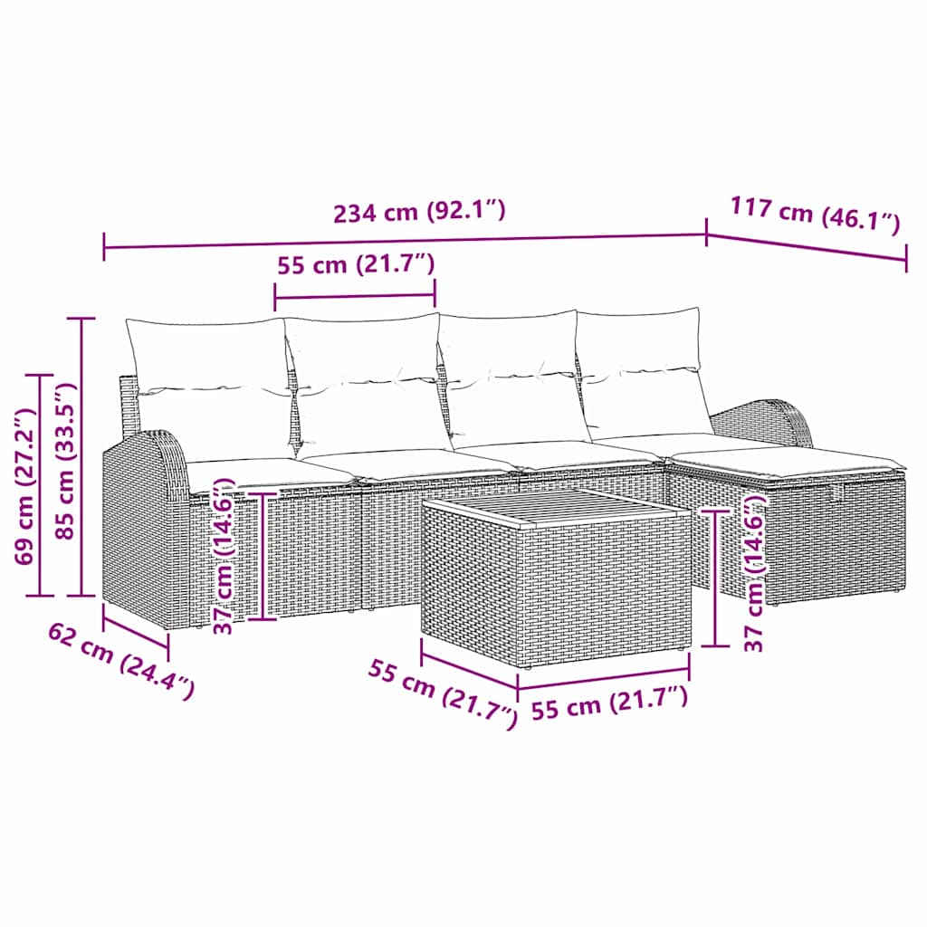 Set Divano da Giardino 6 pz Nero polyrattan | homemem39