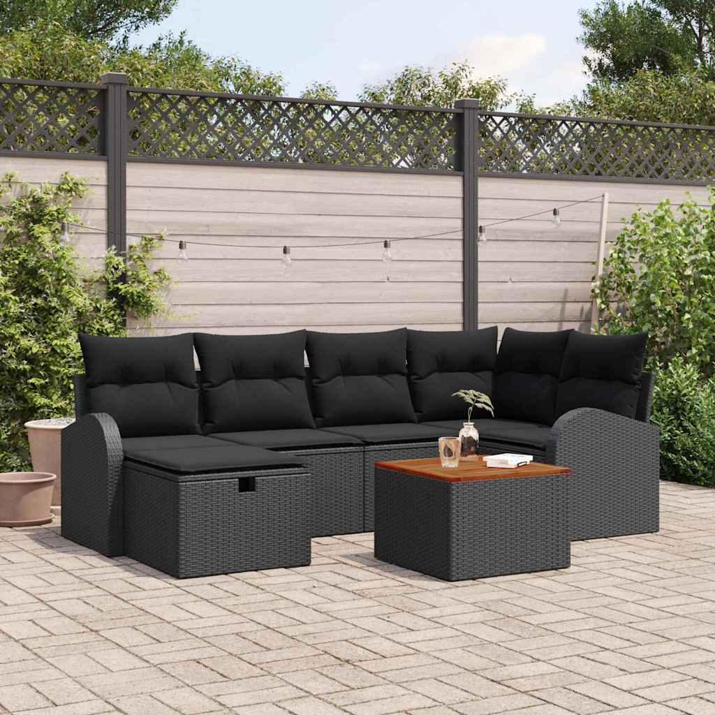 Set Divano da Giardino 7 pz Nero polyrattan | homemem39