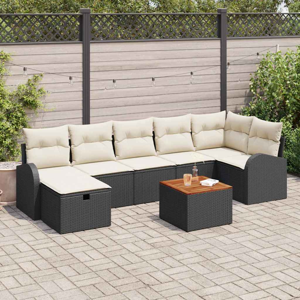 Set Divano da Giardino con cuscino 8 pcs Nero Poly Rattan - homemem39