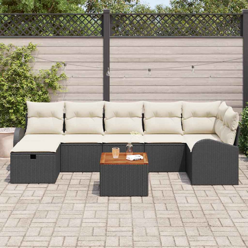 Set Divano da Giardino con cuscino 8 pcs Nero Poly Rattan - homemem39