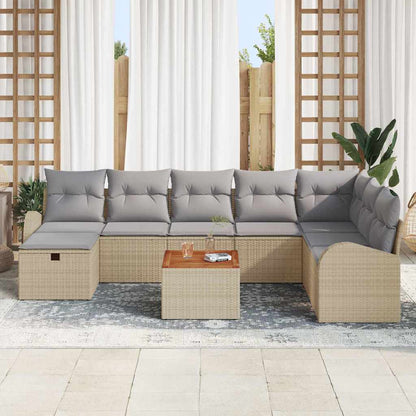 Set Divano da Giardino con cuscino 9 pcs Beige Poly Rattan - homemem39
